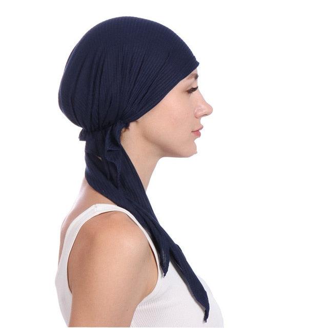 New Fashion Soft Cotton Solid Color Elastic Wrap Lightweight Scarf Hats Muslim Turban Elegant Bonnet Inner Hijab Hat Female Turbantes caps For Women Stevvex