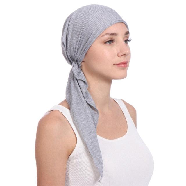 New Fashion Soft Cotton Solid Color Elastic Wrap Lightweight Scarf Hats Muslim Turban Elegant Bonnet Inner Hijab Hat Female Turbantes caps For Women Stevvex
