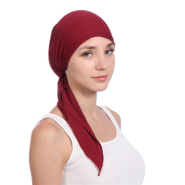 New Fashion Soft Cotton Solid Color Elastic Wrap Lightweight Scarf Hats Muslim Turban Elegant Bonnet Inner Hijab Hat Female Turbantes caps For Women Stevvex