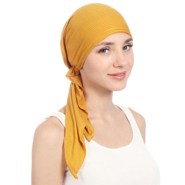 New Fashion Soft Cotton Solid Color Elastic Wrap Lightweight Scarf Hats Muslim Turban Elegant Bonnet Inner Hijab Hat Female Turbantes caps For Women Stevvex
