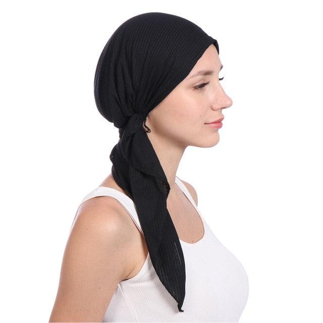 New Fashion Soft Cotton Solid Color Elastic Wrap Lightweight Scarf Hats Muslim Turban Elegant Bonnet Inner Hijab Hat Female Turbantes caps For Women Stevvex