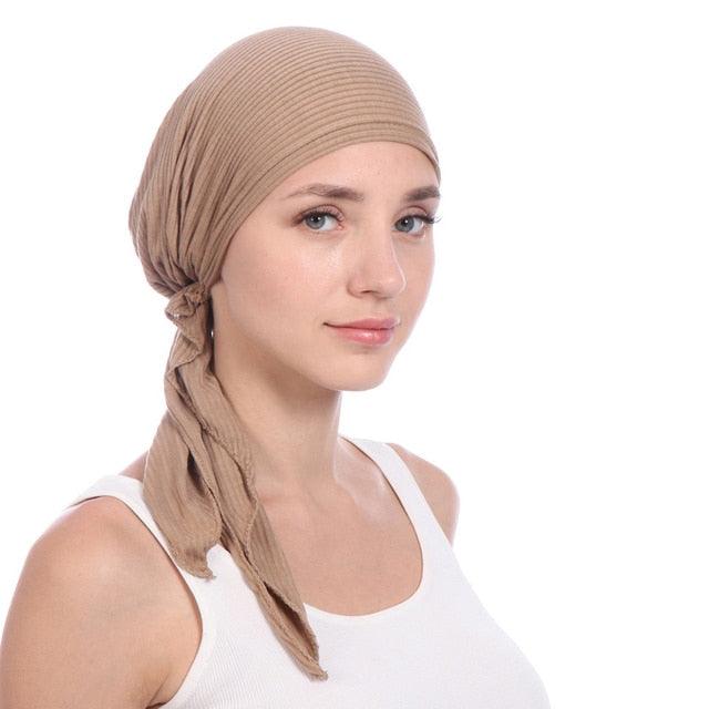 New Fashion Soft Cotton Solid Color Elastic Wrap Lightweight Scarf Hats Muslim Turban Elegant Bonnet Inner Hijab Hat Female Turbantes caps For Women Stevvex