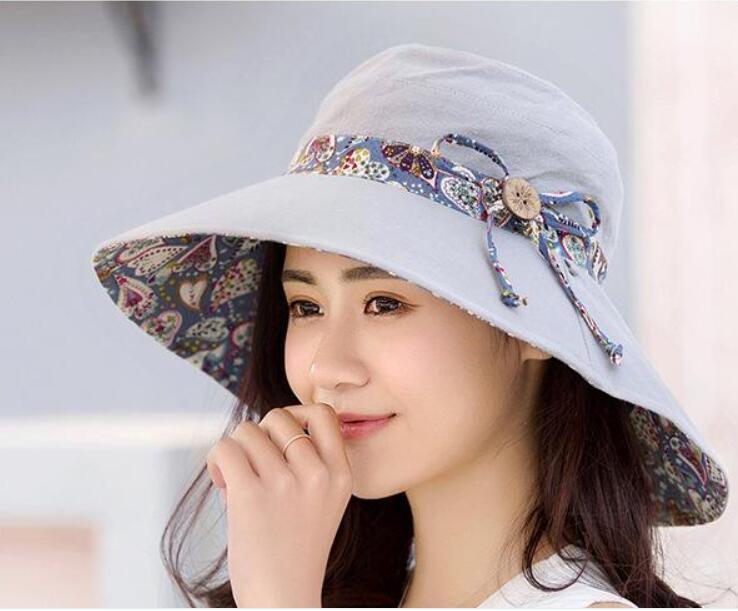 New Fashionable Women Sun Hat Summer Hat Foldable Ladies Wide Large Brim Floppy Folding Summer Beach Sun Hat Comfortable Cotton Cap Anti-UV Big Summer Biking Beach Hat Fashion Sun Hat Stevvex