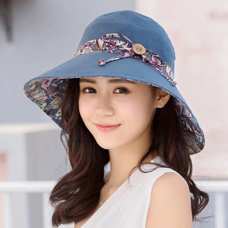 New Fashionable Women Sun Hat Summer Hat Foldable Ladies Wide Large Brim Floppy Folding Summer Beach Sun Hat Comfortable Cotton Cap Anti-UV Big Summer Biking Beach Hat Fashion Sun Hat Stevvex