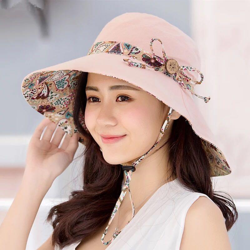 New Fashionable Women Sun Hat Summer Hat Foldable Ladies Wide Large Brim Floppy Folding Summer Beach Sun Hat Comfortable Cotton Cap Anti-UV Big Summer Biking Beach Hat Fashion Sun Hat Stevvex