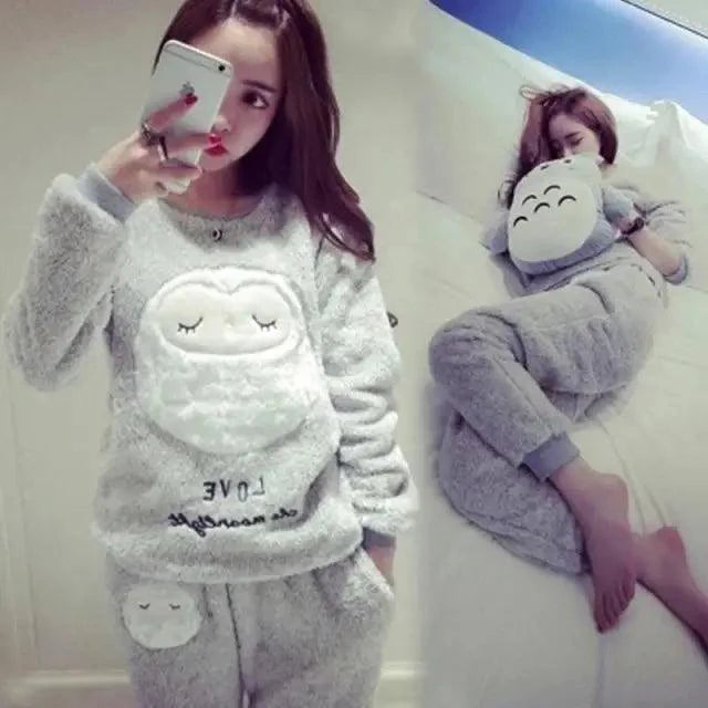 New Flannel Pajamas Nightwear Sleepwear Set Winter Warm Simple Long Sleeve Leisure Pure Color Lovely Women Home Wear Suit Pajama Set Warm Flannel Pajamas Set For Women Thick Coral Velvet Long Sleeve Pajamas Sets
