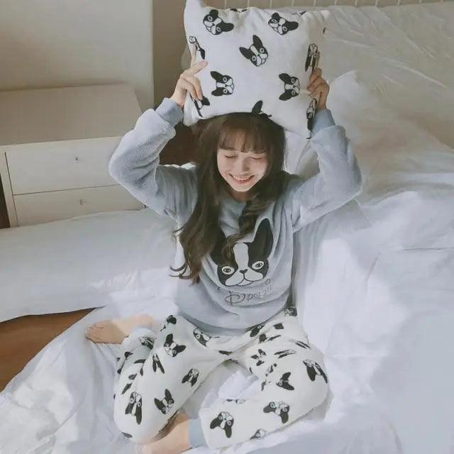 New Flannel Pajamas Nightwear Sleepwear Set Winter Warm Simple Long Sleeve Leisure Pure Color Lovely Women Home Wear Suit Pajama Set Warm Flannel Pajamas Set For Women Thick Coral Velvet Long Sleeve Pajamas Sets
