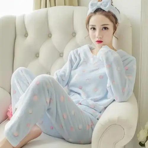 New Flannel Pajamas Nightwear Sleepwear Set Winter Warm Simple Long Sleeve Leisure Pure Color Lovely Women Home Wear Suit Pajama Set Warm Flannel Pajamas Set For Women Thick Coral Velvet Long Sleeve Pajamas Sets