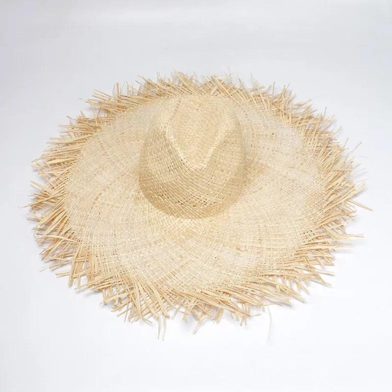 New Handmade Women Straw Sun Hats Large Wide Flat Top Wide Hat Beach Hat Lady Holiday Sun Protection Hat Girls Quality Natural Outdoor Sun Caps For Holiday Vintage Design Hat Stevvex