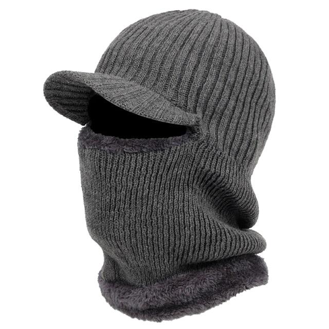 New Hooded Wool Cap Riding Windproof Cold Hat Plus Velvet Thickening Hooded Fashion Outdoor Warm Hat Collar Winter Caps Outdoor Sport Warm Beanies Hat For Men Knitted Hats Bandana Hiking Camping Kid Neck Warmer Cap Stevvex