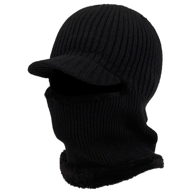 New Hooded Wool Cap Riding Windproof Cold Hat Plus Velvet Thickening Hooded Fashion Outdoor Warm Hat Collar Winter Caps Outdoor Sport Warm Beanies Hat For Men Knitted Hats Bandana Hiking Camping Kid Neck Warmer Cap Stevvex