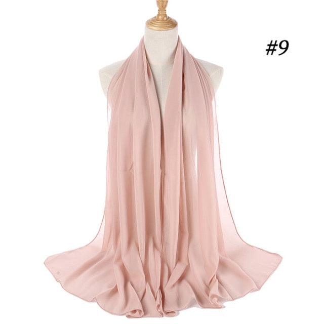 New Long Solid Colorful Soft Chiffon Hijab Elegant Scarf Wrap Lightweight Islamic Head Wear Escharpe Shawls Headband Stole Muslim Hijabs Wrap Headscarf Scarves Colors For Women Stevvex