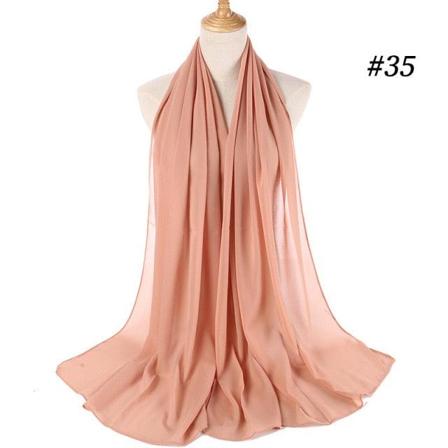 New Long Solid Colorful Soft Chiffon Hijab Elegant Scarf Wrap Lightweight Islamic Head Wear Escharpe Shawls Headband Stole Muslim Hijabs Wrap Headscarf Scarves Colors For Women Stevvex