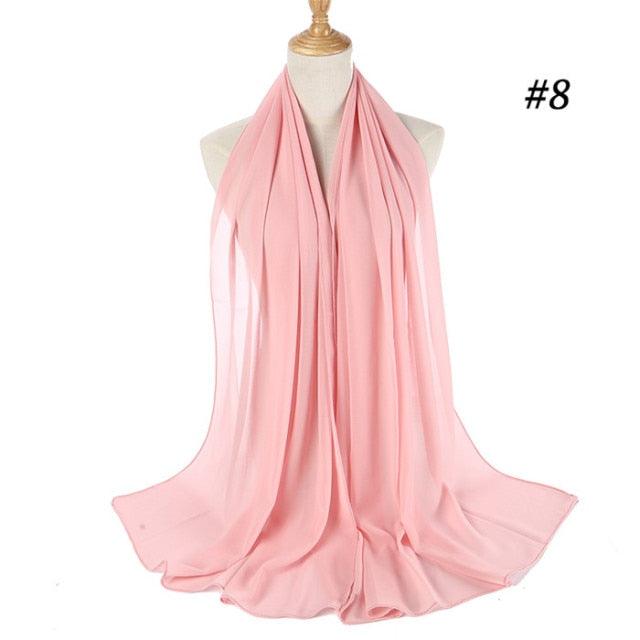 New Long Solid Colorful Soft Chiffon Hijab Elegant Scarf Wrap Lightweight Islamic Head Wear Escharpe Shawls Headband Stole Muslim Hijabs Wrap Headscarf Scarves Colors For Women Stevvex
