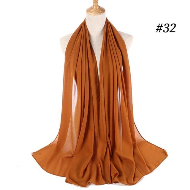 New Long Solid Colorful Soft Chiffon Hijab Elegant Scarf Wrap Lightweight Islamic Head Wear Escharpe Shawls Headband Stole Muslim Hijabs Wrap Headscarf Scarves Colors For Women Stevvex