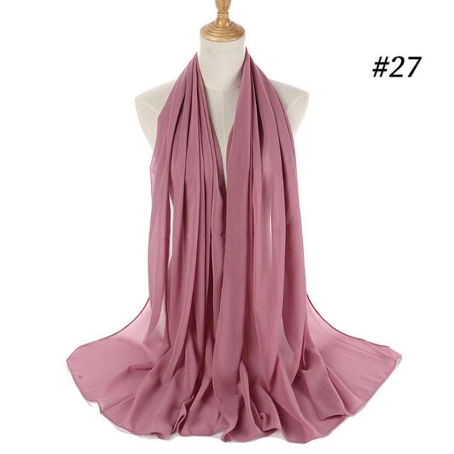 New Long Solid Colorful Soft Chiffon Hijab Elegant Scarf Wrap Lightweight Islamic Head Wear Escharpe Shawls Headband Stole Muslim Hijabs Wrap Headscarf Scarves Colors For Women Stevvex