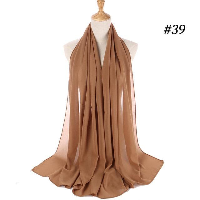 New Long Solid Colorful Soft Chiffon Hijab Elegant Scarf Wrap Lightweight Islamic Head Wear Escharpe Shawls Headband Stole Muslim Hijabs Wrap Headscarf Scarves Colors For Women Stevvex