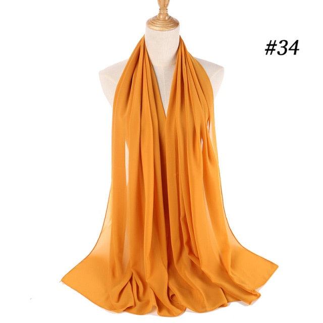 New Long Solid Colorful Soft Chiffon Hijab Elegant Scarf Wrap Lightweight Islamic Head Wear Escharpe Shawls Headband Stole Muslim Hijabs Wrap Headscarf Scarves Colors For Women Stevvex
