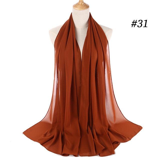 New Long Solid Colorful Soft Chiffon Hijab Elegant Scarf Wrap Lightweight Islamic Head Wear Escharpe Shawls Headband Stole Muslim Hijabs Wrap Headscarf Scarves Colors For Women Stevvex