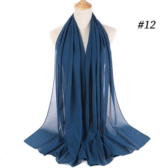 New Long Solid Colorful Soft Chiffon Hijab Elegant Scarf Wrap Lightweight Islamic Head Wear Escharpe Shawls Headband Stole Muslim Hijabs Wrap Headscarf Scarves Colors For Women Stevvex