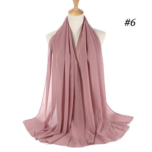New Long Solid Colorful Soft Chiffon Hijab Elegant Scarf Wrap Lightweight Islamic Head Wear Escharpe Shawls Headband Stole Muslim Hijabs Wrap Headscarf Scarves Colors For Women Stevvex