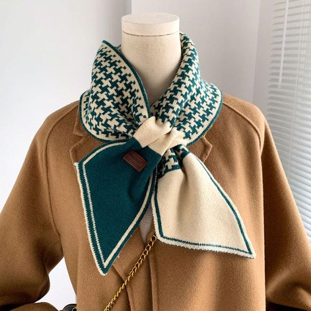 New Luxury Winter Long Plaid Brand Knitted Lightweight Neckerchief Collar Scarf Elegant Escharpe Scarf Skinny Small Scarf Female Neckerchief Scarf For Women Stevvex