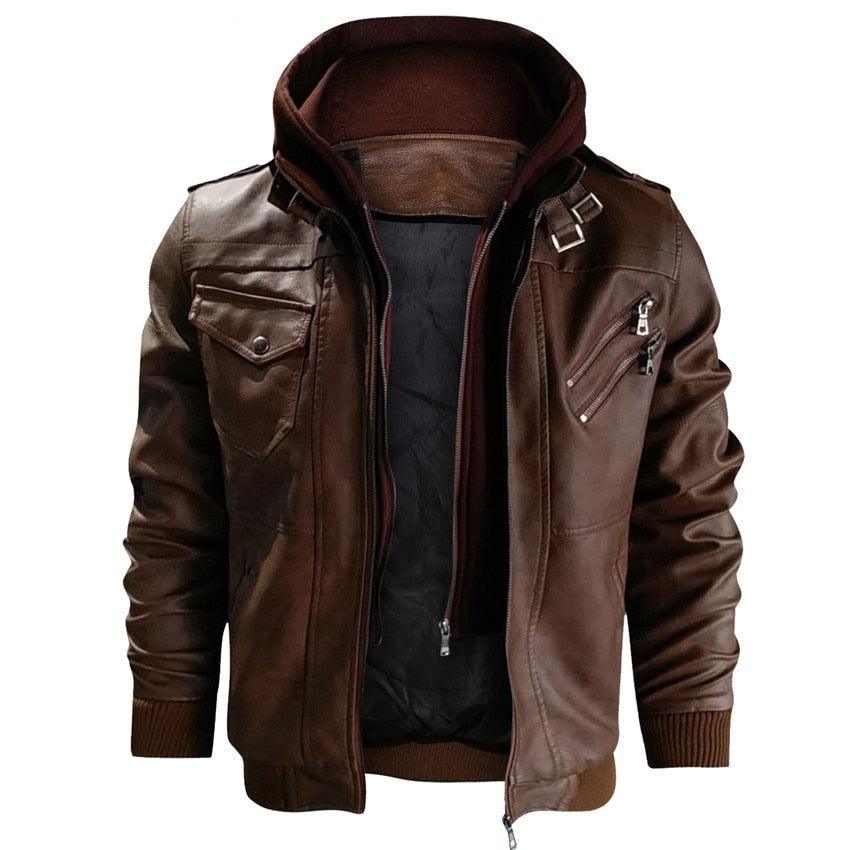 New Men's Leather Jackets Autumn Casual Motorcycle PU Jacket Biker Leather Clothing Men's Hooded Jackets Male Warm Comfortable Vintage Casual Motorcycle Jacket Stevvex