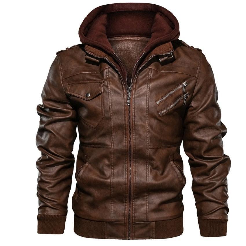 New Men's Leather Jackets Autumn Casual Motorcycle PU Jacket Biker Leather Clothing Men's Hooded Jackets Male Warm Comfortable Vintage Casual Motorcycle Jacket Stevvex