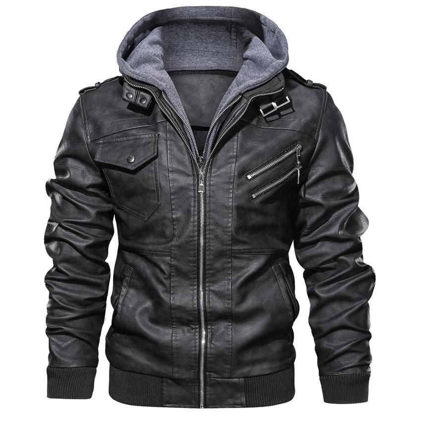 New Men's Leather Jackets Autumn Casual Motorcycle PU Jacket Biker Leather Clothing Men's Hooded Jackets Male Warm Comfortable Vintage Casual Motorcycle Jacket Stevvex