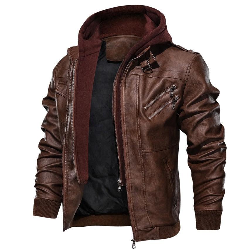 New Men's Leather Jackets Autumn Casual Motorcycle PU Jacket Biker Leather Clothing Men's Hooded Jackets Male Warm Comfortable Vintage Casual Motorcycle Jacket Stevvex