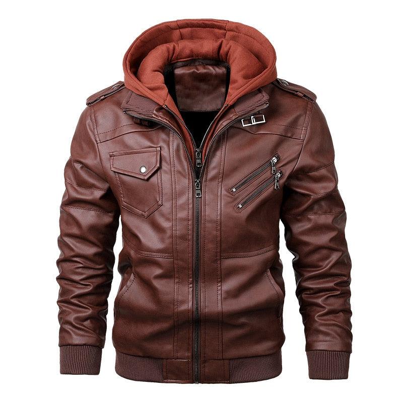 New Men's PU Leather Jackets Autumn Casual Motorcycle Jacket Biker Hooded Jackets Autumn Casual Warm Jacket Men Winter Clothing Jackets Men Black Vintage Motorcycle Jacket With Removable Hood Stevvex