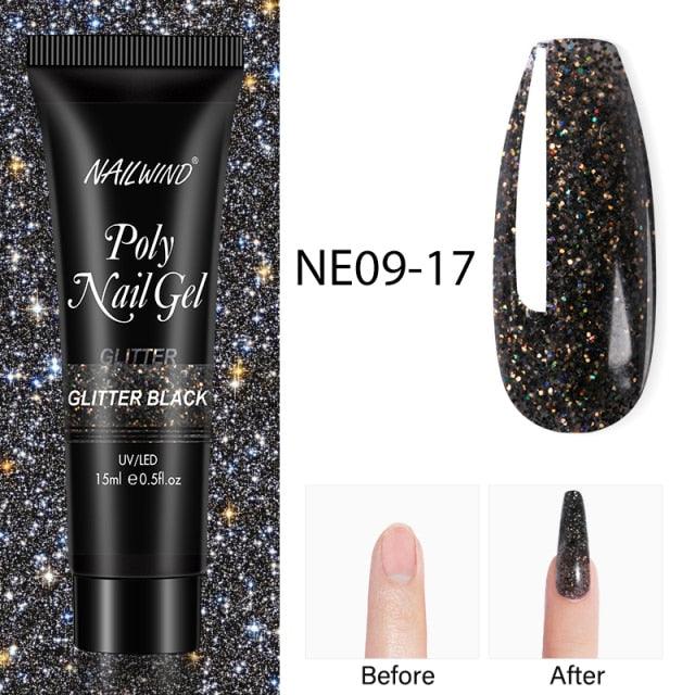 New Poly Nail Polish Gel Extension Glitter Gel Nails Manicure Design UV Reflective Diamond Shine