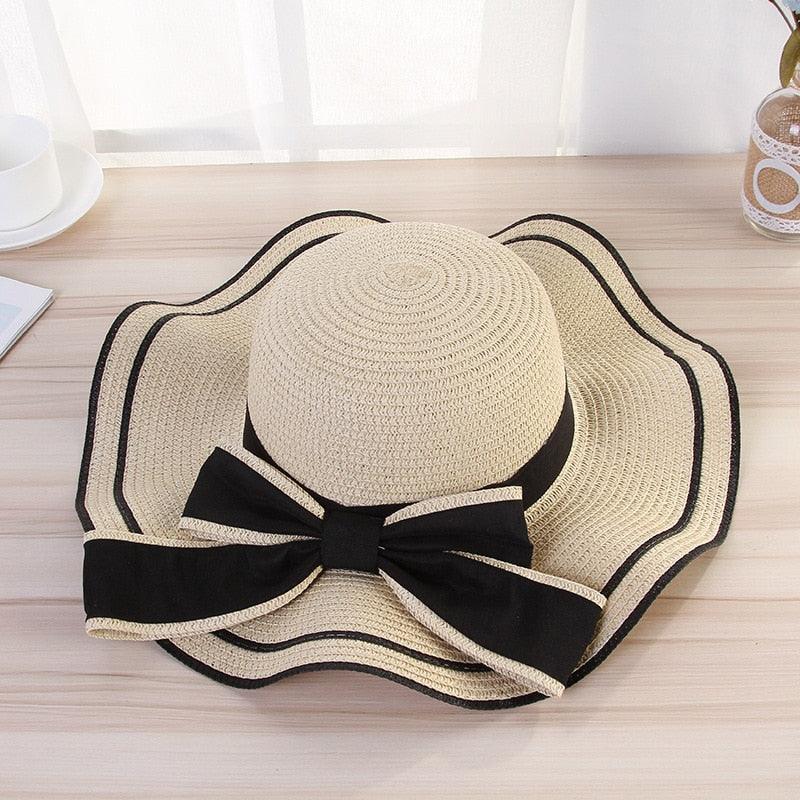 New Summer Women's Beach Hat Wide Side Female  Summer Women's Beach Hat Female Unique Luxury Bowknot Design Sun Hat Casual Hat Lady Classic Flat Straw Hat Women Fedora Hat Ideal Gift 54-58cm Stevvex