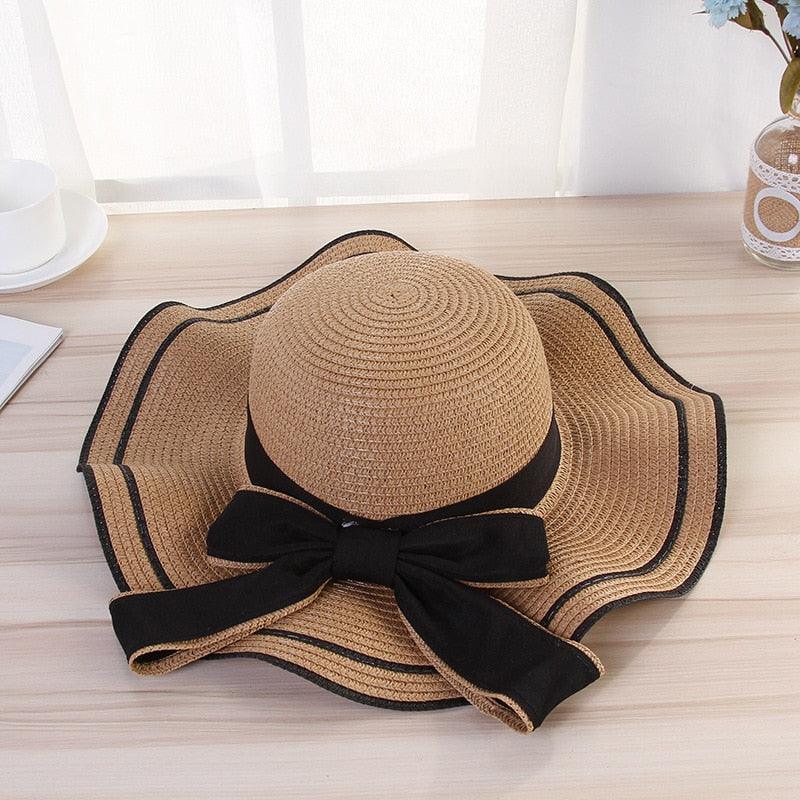 New Summer Women's Beach Hat Wide Side Female  Summer Women's Beach Hat Female Unique Luxury Bowknot Design Sun Hat Casual Hat Lady Classic Flat Straw Hat Women Fedora Hat Ideal Gift 54-58cm Stevvex