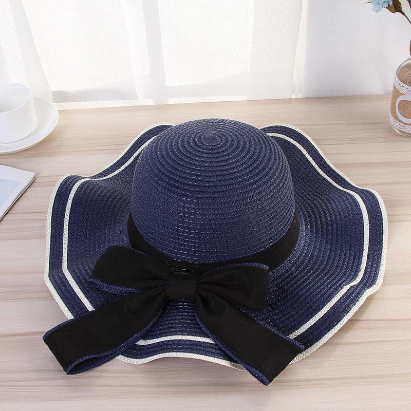 New Summer Women's Beach Hat Wide Side Female  Summer Women's Beach Hat Female Unique Luxury Bowknot Design Sun Hat Casual Hat Lady Classic Flat Straw Hat Women Fedora Hat Ideal Gift 54-58cm Stevvex