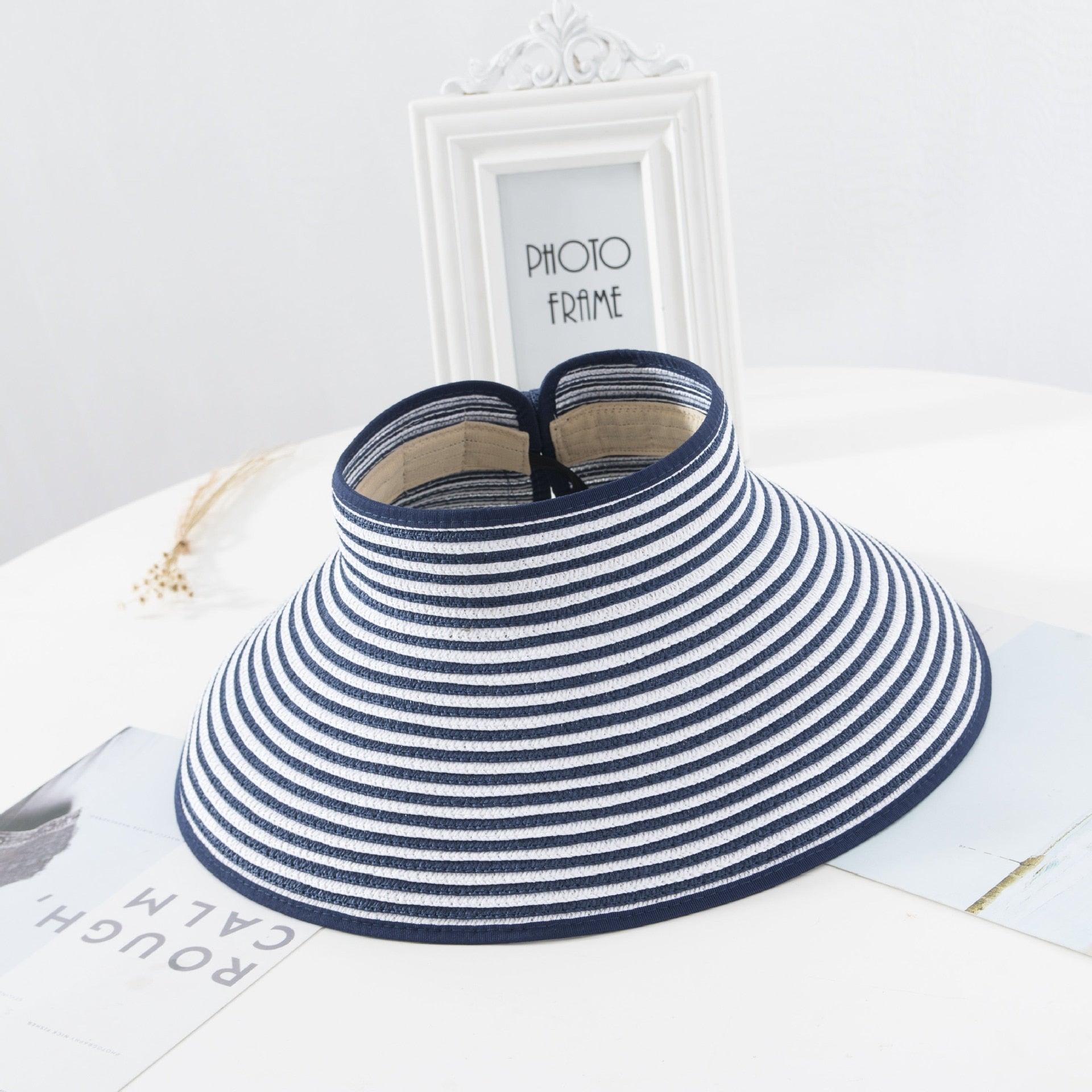 New Women Summer Visors Hat Foldable Sun Hat Wide Large Retro Hat Women's Adjustable Packable Roll-Up Visor Fashion Beach Hats Straw Hat Beach UV Protection Cap Stevvex