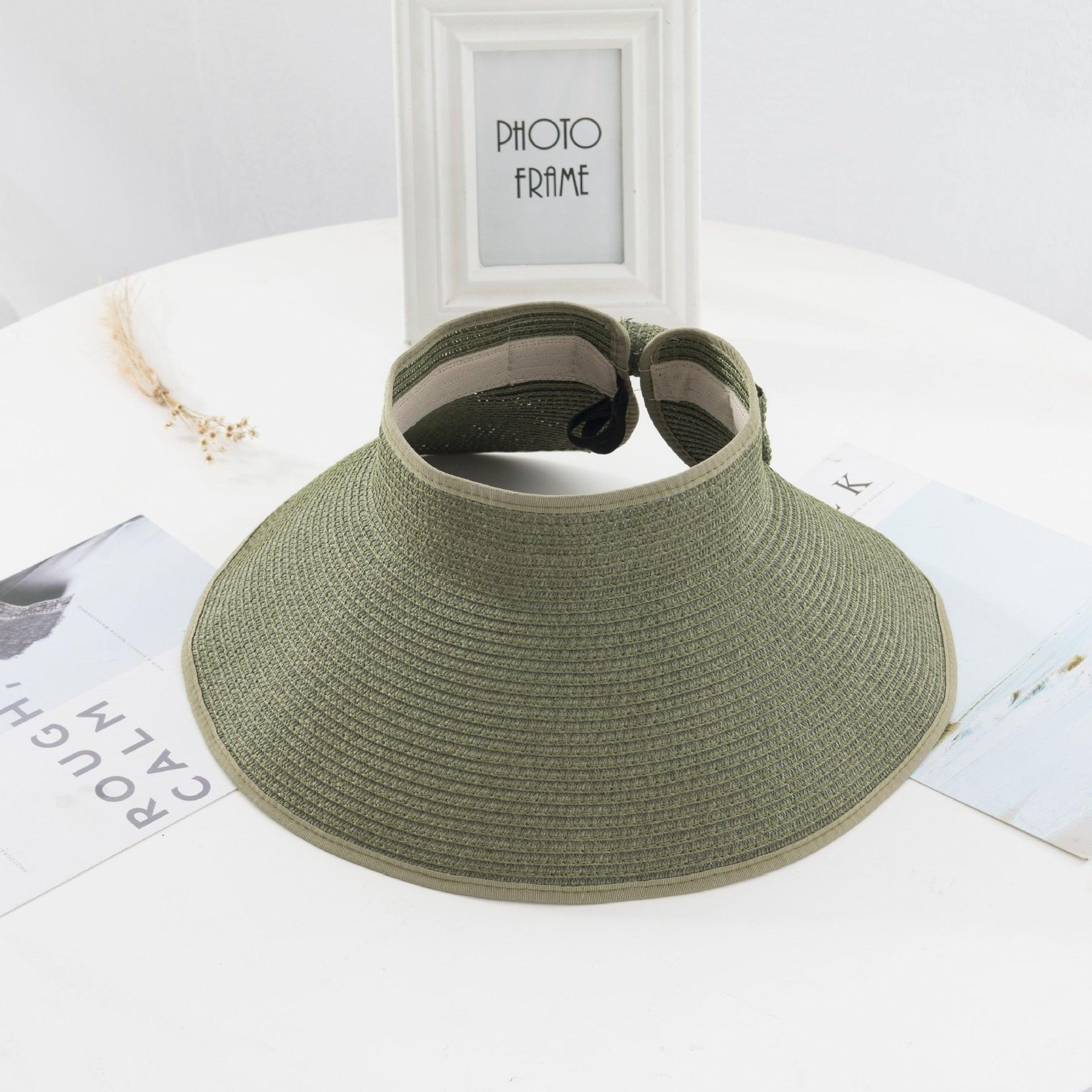 New Women Summer Visors Hat Foldable Sun Hat Wide Large Retro Hat Women's Adjustable Packable Roll-Up Visor Fashion Beach Hats Straw Hat Beach UV Protection Cap Stevvex
