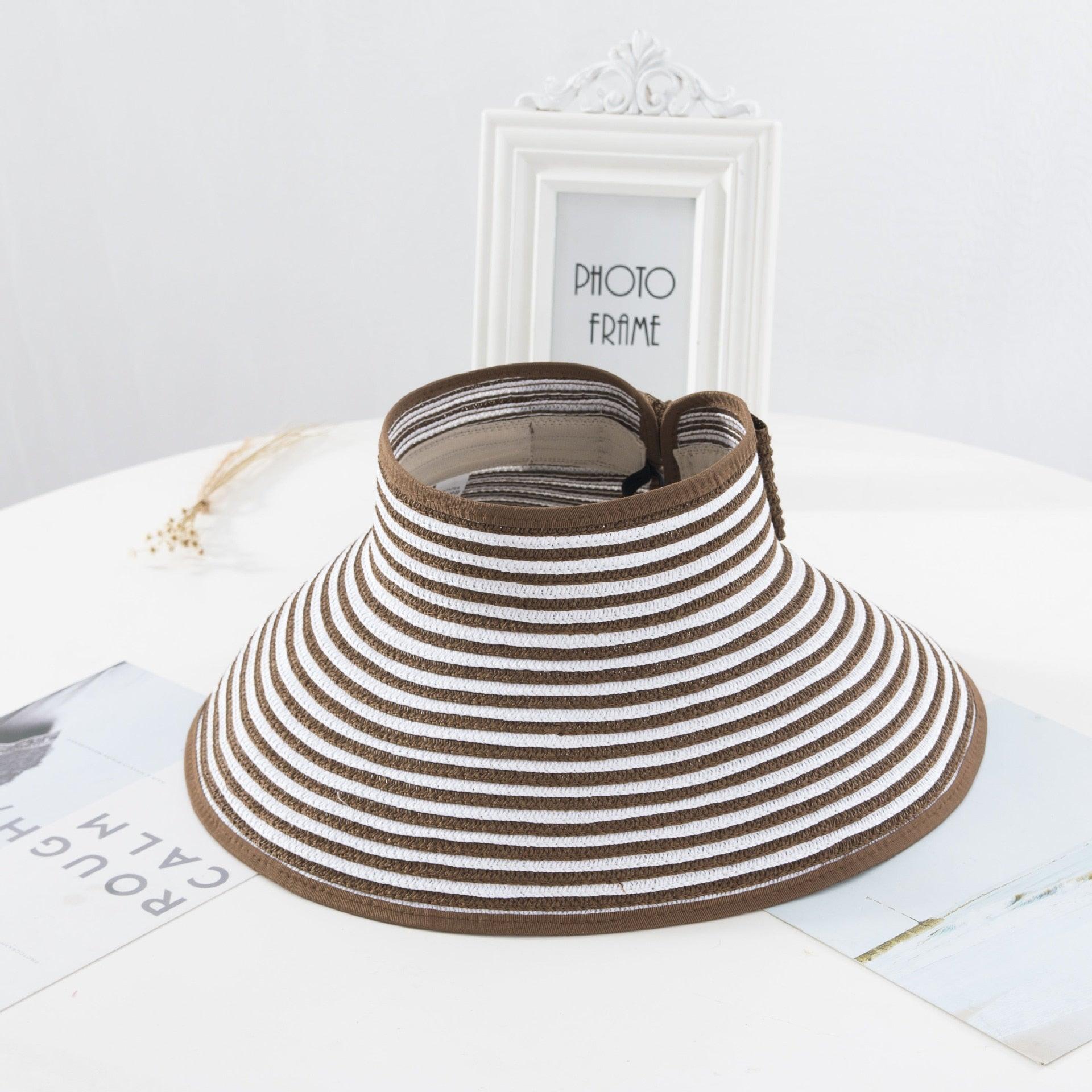 New Women Summer Visors Hat Foldable Sun Hat Wide Large Retro Hat Women's Adjustable Packable Roll-Up Visor Fashion Beach Hats Straw Hat Beach UV Protection Cap Stevvex