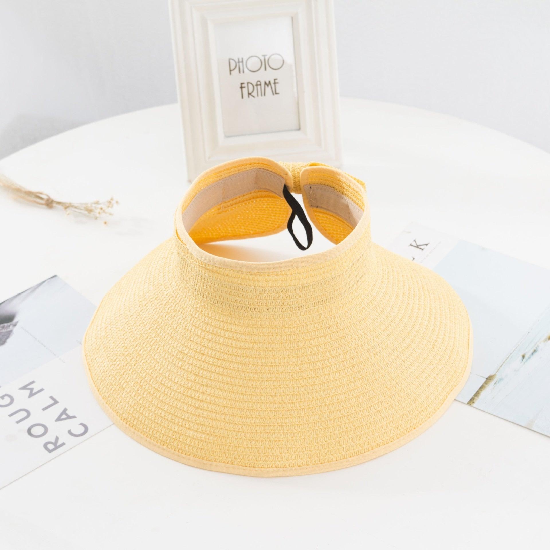 New Women Summer Visors Hat Foldable Sun Hat Wide Large Retro Hat Women's Adjustable Packable Roll-Up Visor Fashion Beach Hats Straw Hat Beach UV Protection Cap Stevvex