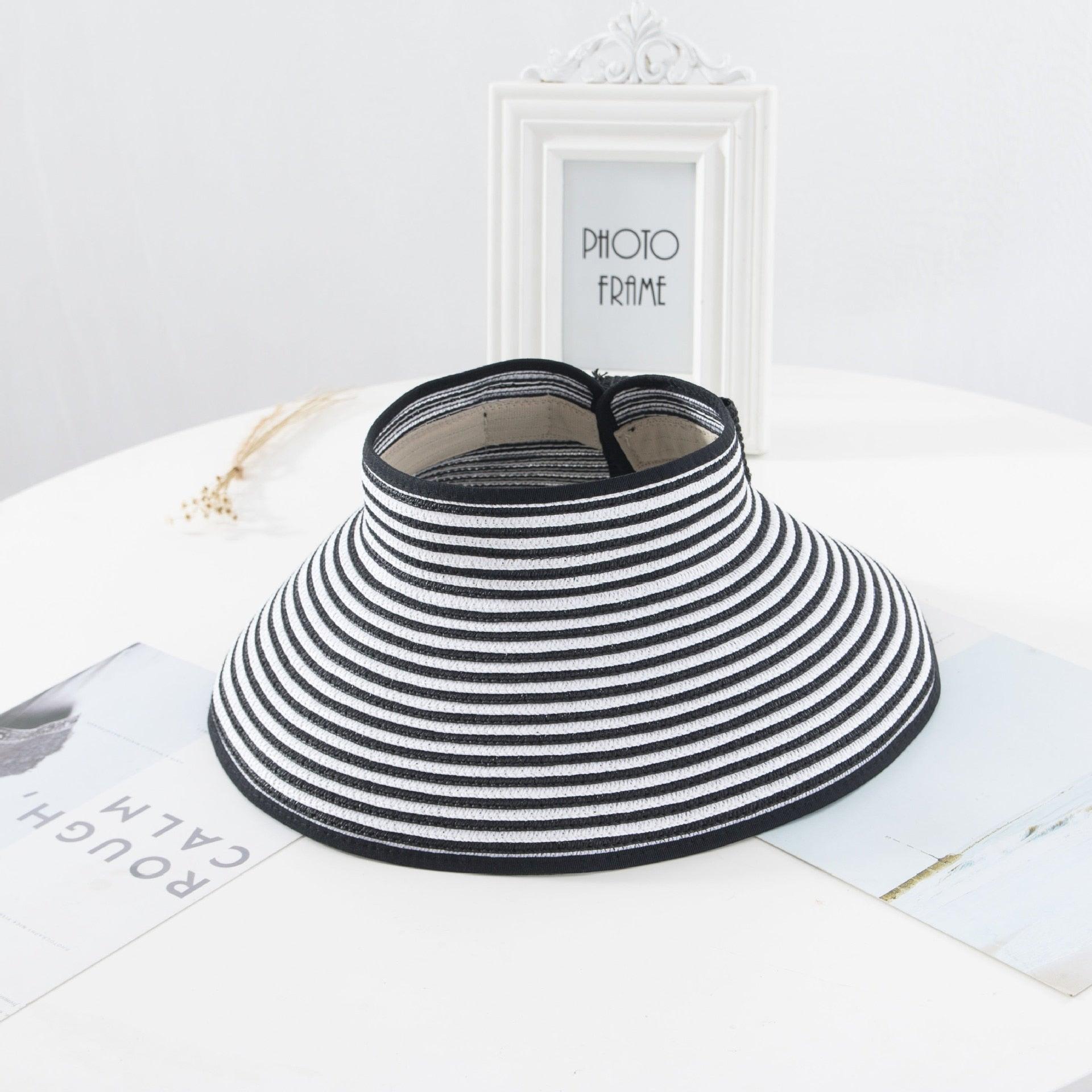 New Women Summer Visors Hat Foldable Sun Hat Wide Large Retro Hat Women's Adjustable Packable Roll-Up Visor Fashion Beach Hats Straw Hat Beach UV Protection Cap Stevvex