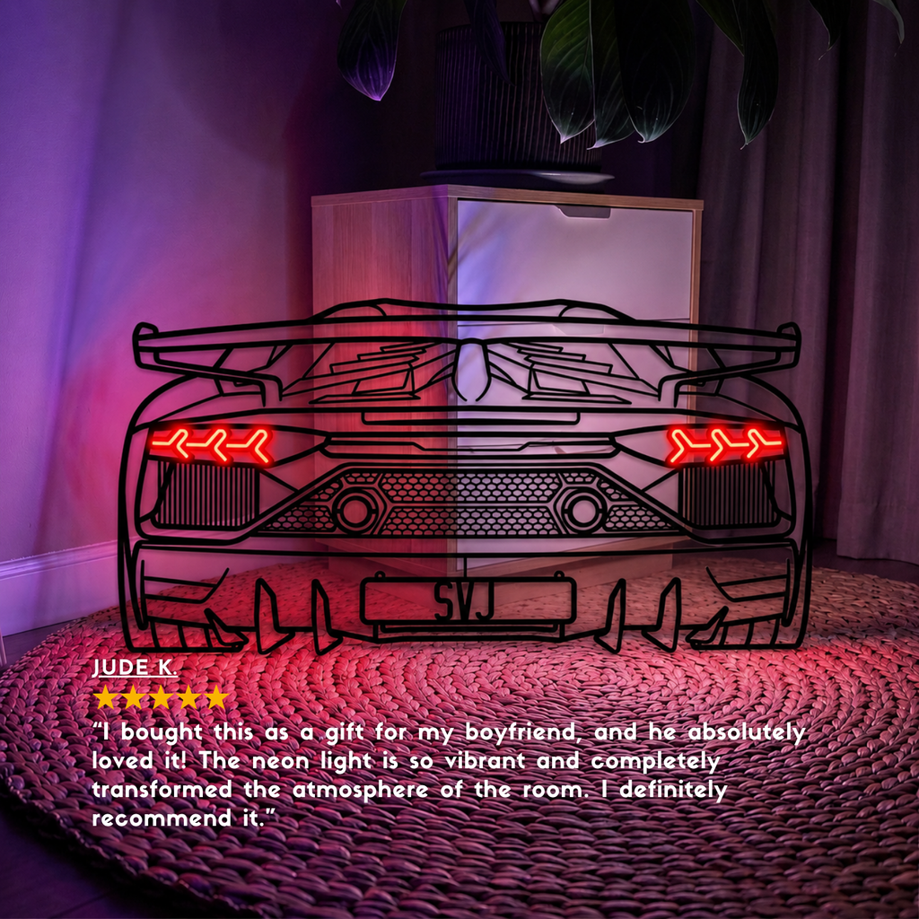 Aventador SVJ Back View Metal Neon Car Wall Art - MTN0262 Modello Turbo