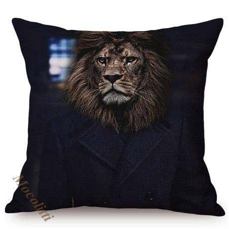 Nordic Art Posters Style Pillow Covers Decorative Cushion Cover Zebra Giraffe Elephant Horse Fashion Animal Wearing Hat Sofa Throw Pillow Case Stevvex