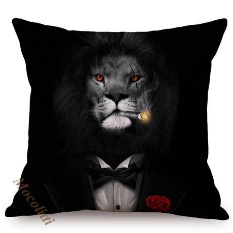 Nordic Art Posters Style Pillow Covers Decorative Cushion Cover Zebra Giraffe Elephant Horse Fashion Animal Wearing Hat Sofa Throw Pillow Case Stevvex