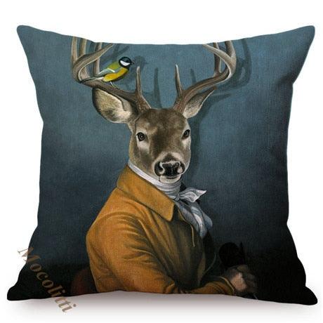 Nordic Art Posters Style Pillow Covers Decorative Cushion Cover Zebra Giraffe Elephant Horse Fashion Animal Wearing Hat Sofa Throw Pillow Case Stevvex