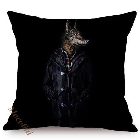 Nordic Art Posters Style Pillow Covers Decorative Cushion Cover Zebra Giraffe Elephant Horse Fashion Animal Wearing Hat Sofa Throw Pillow Case Stevvex