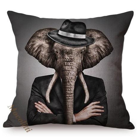 Nordic Art Posters Style Pillow Covers Decorative Cushion Cover Zebra Giraffe Elephant Horse Fashion Animal Wearing Hat Sofa Throw Pillow Case Stevvex