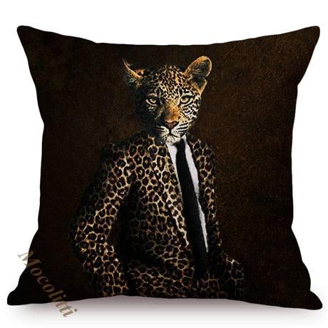 Nordic Art Posters Style Pillow Covers Decorative Cushion Cover Zebra Giraffe Elephant Horse Fashion Animal Wearing Hat Sofa Throw Pillow Case Stevvex