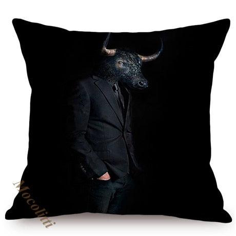 Nordic Art Posters Style Pillow Covers Decorative Cushion Cover Zebra Giraffe Elephant Horse Fashion Animal Wearing Hat Sofa Throw Pillow Case Stevvex