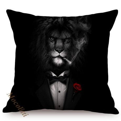 Nordic Art Posters Style Pillow Covers Decorative Cushion Cover Zebra Giraffe Elephant Horse Fashion Animal Wearing Hat Sofa Throw Pillow Case Stevvex