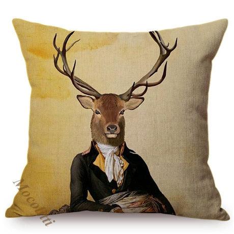 Nordic Art Posters Style Pillow Covers Decorative Cushion Cover Zebra Giraffe Elephant Horse Fashion Animal Wearing Hat Sofa Throw Pillow Case Stevvex